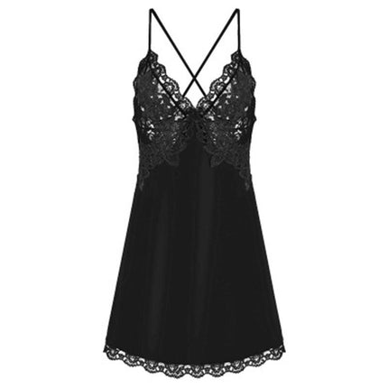 Sexy Pajamas Women - Imitation Ice Ribbon Bra Pads Backless Lace Embroidered Nightdress