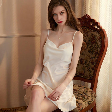 Sexy Sleepwear for Women Imitation Silk Satin Lingerie Chemise Slip Nightgown Dress