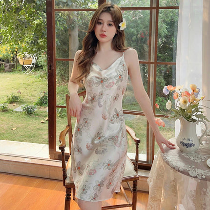 Sexy Sleepwear for Women Imitation Silk Satin Lingerie Chemise Slip Nightgown Dress