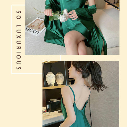 Women's Suspender Pajamas Imitation Ice Silk Sexy Slit Mini Nightgown