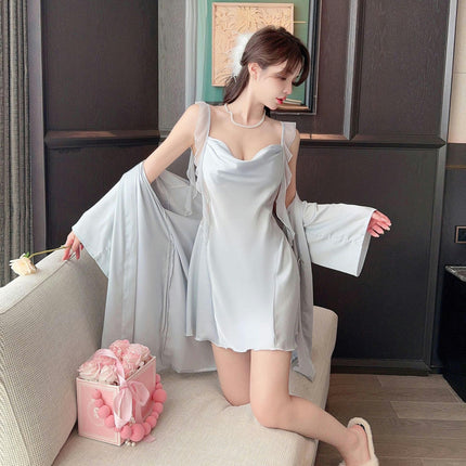 Women's Sexy Nightgown-Imitation Ice Silk Lace Embroidery Beautiful Back Suspender Nightdress