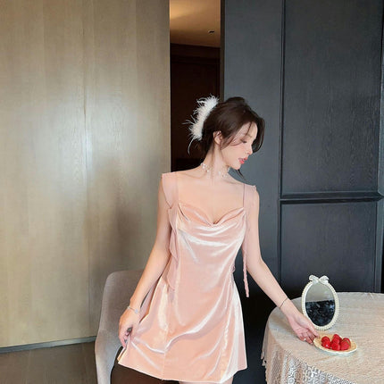 Women's Sexy Nightgown-Imitation Ice Silk Lace Embroidery Beautiful Back Suspender Nightdress