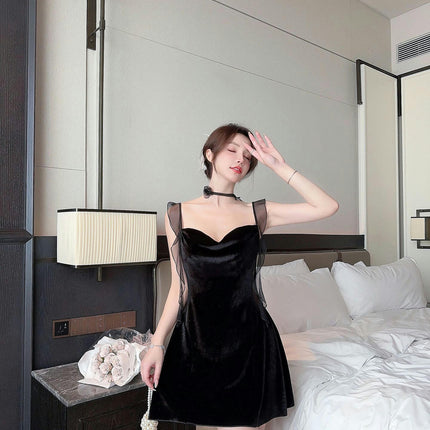 Women's Sexy Nightgown-Imitation Ice Silk Lace Embroidery Beautiful Back Suspender Nightdress