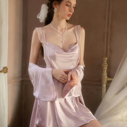 Women's Sexy Nightgown-Imitation Ice Silk Lace Embroidery Beautiful Back Suspender Nightdress