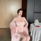 Pink suspender+robe (golden velvet)