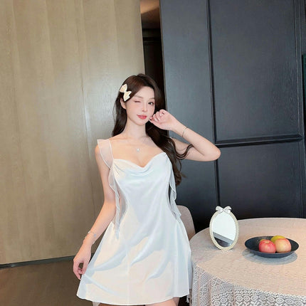 Women's Sexy Nightgown-Imitation Ice Silk Lace Embroidery Beautiful Back Suspender Nightdress