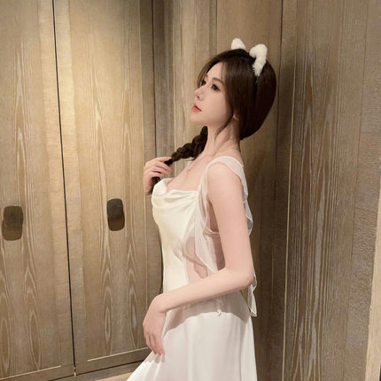 Women's Sexy Nightgown-Imitation Ice Silk Lace Embroidery Beautiful Back Suspender Nightdress