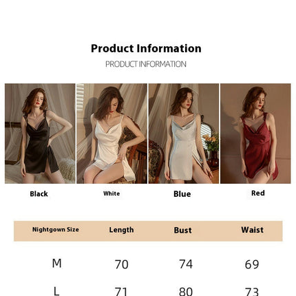 Women's Sexy Nightgown-Imitation Ice Silk Lace Embroidery Beautiful Back Suspender Nightdress