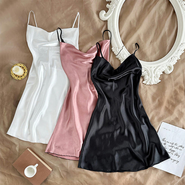 Nightgowns for Women 3 Pack Women's Satin Slip Dress Chemise Nightdress Sexy Imitation Silk Pajamas