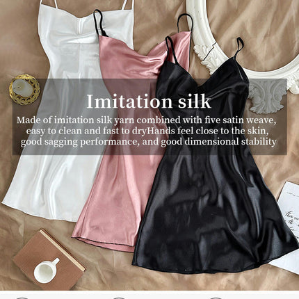 Nightgowns for Women 3 Pack Women's Satin Slip Dress Chemise Nightdress Sexy Imitation Silk Pajamas