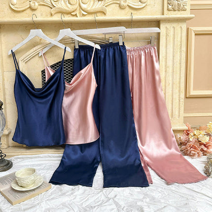 Women's Imitation Silk Pajama Set - Sexy Camisole Long Pajama Pants 2 Sets (4 Pieces)