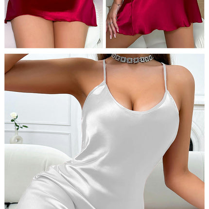 Women's 3-pack Nightgown Imitation Silk Nightgown Sexy Cross Front Lingerie Satin Nightdress