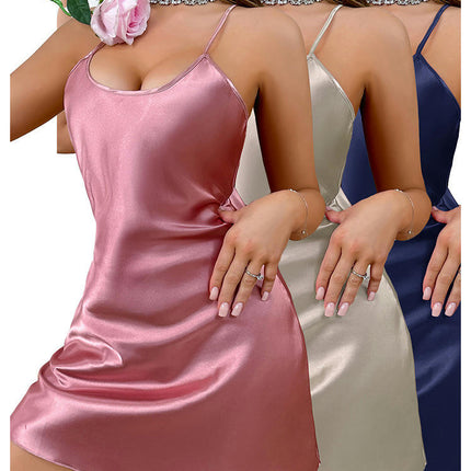 Women's 3-pack Nightgown Imitation Silk Nightgown Sexy Cross Front Lingerie Satin Nightdress