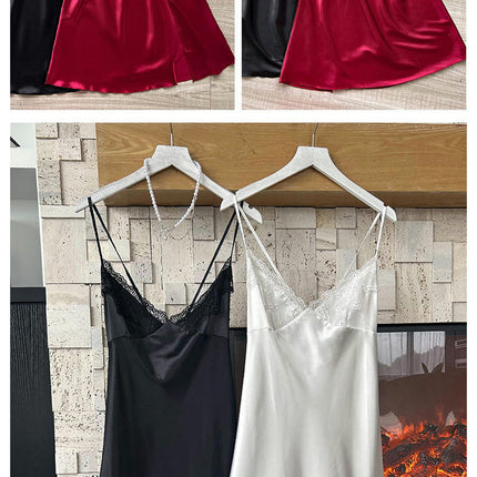 Women 2 Pack Faux Silk Nightgown Sexy Lace Lingerie Satin Nightdress V Neck Sleepwear