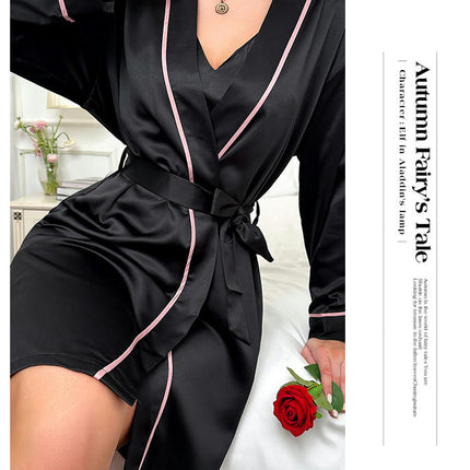 Women's Long Sleeve Imitation Silk Robes Bride Bridesmaid Kimono Satin Bathrobe Sleepwear