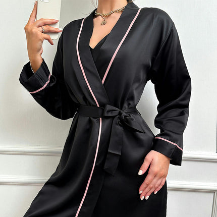 Women's Long Sleeve Imitation Silk Robes Bride Bridesmaid Kimono Satin Bathrobe Sleepwear