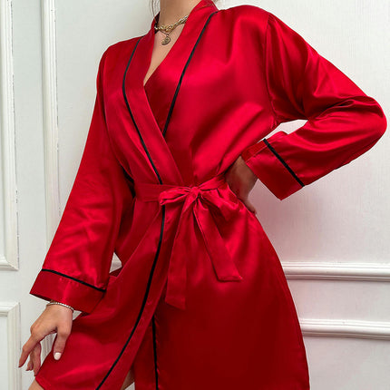 Women's Long Sleeve Imitation Silk Robes Bride Bridesmaid Kimono Satin Bathrobe Sleepwear