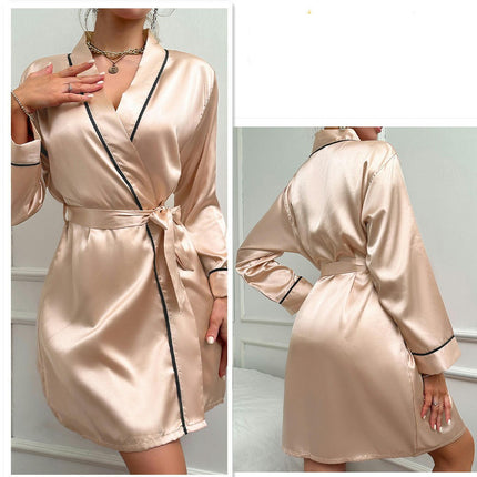 Women's Long Sleeve Imitation Silk Robes Bride Bridesmaid Kimono Satin Bathrobe Sleepwear