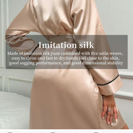 Women's Long Sleeve Imitation Silk Robes Bride Bridesmaid Kimono Satin Bathrobe Sleepwear