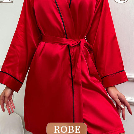 Women's Long Sleeve Imitation Silk Robes Bride Bridesmaid Kimono Satin Bathrobe Sleepwear