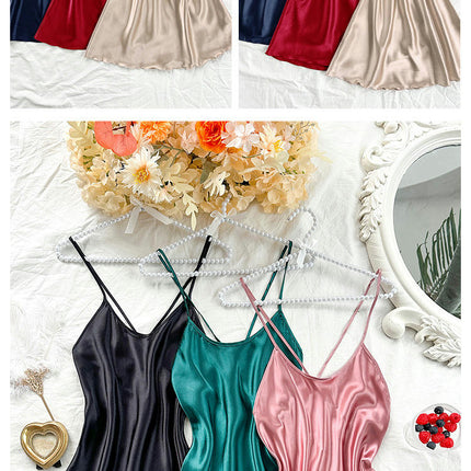 3 Pack Women's Imitation Silk Nightgown, Adjustable Spaghetti Strap Chemise V Neck Slip Dress