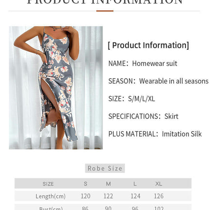 Women's Sexy Long Suspender Nightdress Imitation Silk Pajamas Backless Slit Nightdress