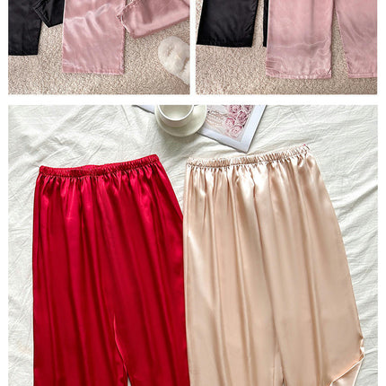 Womens Satin Imitation Silk Pajamas Long Pants Nightwear Loungewear Bottoms Trousers 2 pack