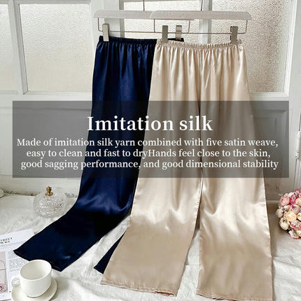 Womens Satin Imitation Silk Pajamas Long Pants Nightwear Loungewear Bottoms Trousers 2 pack