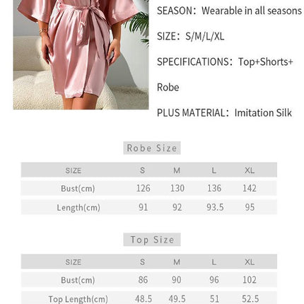 Women's 3pcs Imitation Silk Satin Pajamas Set Cami Top and Shorts Sleepwear Set with Robe