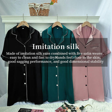 Nightgowns for Women 3 Pack Imitation Silk Button Down Sleepwear Short Soft Nightshirts