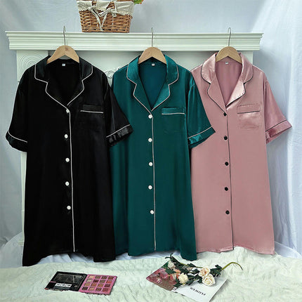 Nightgowns for Women 3 Pack Imitation Silk Button Down Sleepwear Short Soft Nightshirts