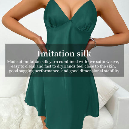 Satin Nightgown Imitation Silk Full Slip Dress Woman Sleepwear Lingerie Dress Mini Slip Chemise Nightgown