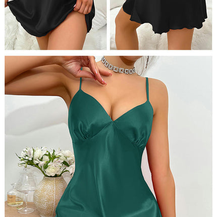 Satin Nightgown Imitation Silk Full Slip Dress Woman Sleepwear Lingerie Dress Mini Slip Chemise Nightgown