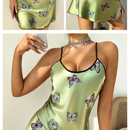 Women's Satin Nightdress Imitation Silk Babydoll Dress Sexy Backless Nightdress Pajamas