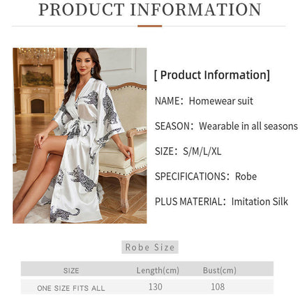 Women Long Imitation Silk Satin Bathrobe Kimono Leopard Dressing Gown Sleepwear With Belt