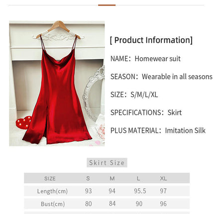 Satin Nightshirts Sexy Imitation Silk Nightdress Spaghetti Strap Short Negligee Chemise Split