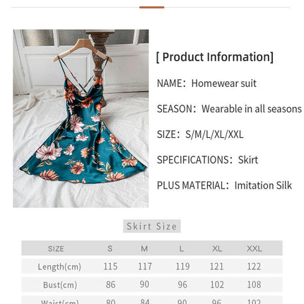 Women's Faux Silk Satin Nightgown Dress Sexy Printed Backless Nightgown Mini Suspender Nightdress