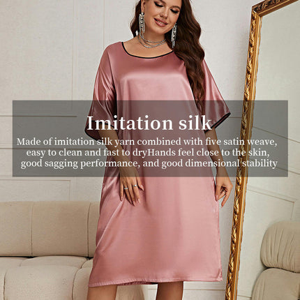 Women's Large Size Pajamas Round Neck Dress - Imitation Ice Silk Nightdress Home Clothes