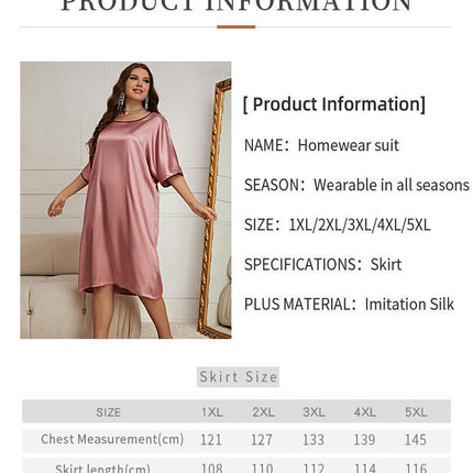 Women's Large Size Pajamas Round Neck Dress - Imitation Ice Silk Nightdress Home Clothes