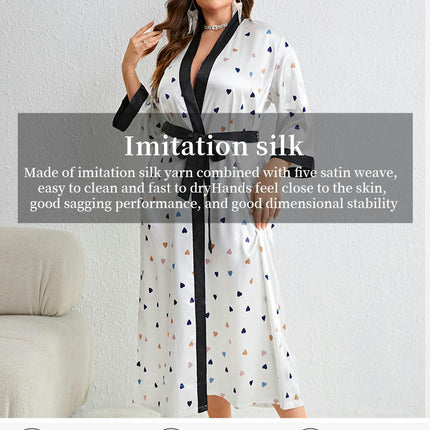 Large Size Imitation Silk Pajama Set - Women's Suspender Nightdress Lace-up Nightgown 2-piece Set