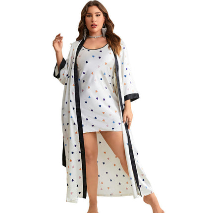 Large Size Imitation Silk Pajama Set - Women's Suspender Nightdress Lace-up Nightgown 2-piece Set