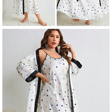 Large Size Imitation Silk Pajama Set - Women's Suspender Nightdress Lace-up Nightgown 2-piece Set