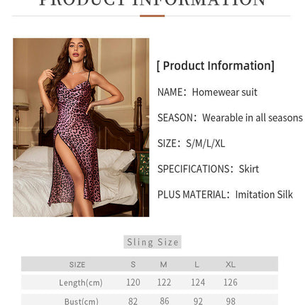 Sexy Leopard Sleepwear for Women Imitation Silk Satin Lingerie Chemise Slip Nightgown Dress