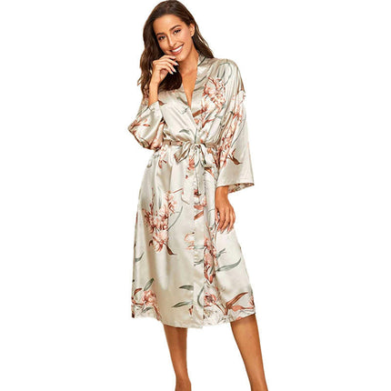 Long Soft Lightweight Imitation Silk Kimonos Robes for Women, Luxury Floral Womens Kimono Robe