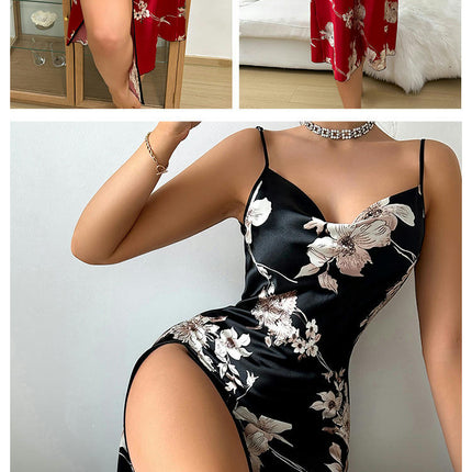 Womens Satin Nightgown Sexy Sleepwear Spaghetti Strap Cowl Neck Long Slip Imitation Silk Dress