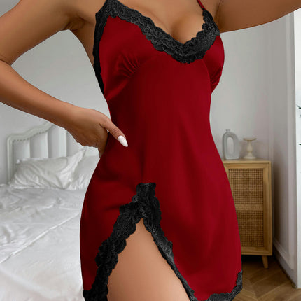 Womens Lingerie Sexy Lace V Neck Sleepwear Imitation Silk Nightgowns for Women Chemise