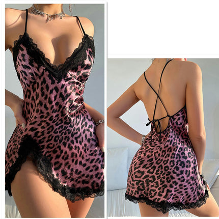 Womens Lingerie Sexy Lace V Neck Sleepwear Imitation Silk Nightgowns for Women Chemise