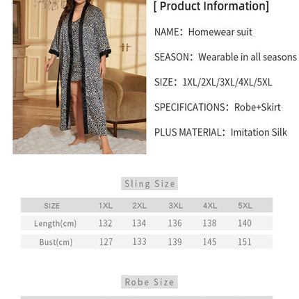 Suspender Nightdress Set Imitation Ice Silk Print Pajamas Robe 2-piece Set