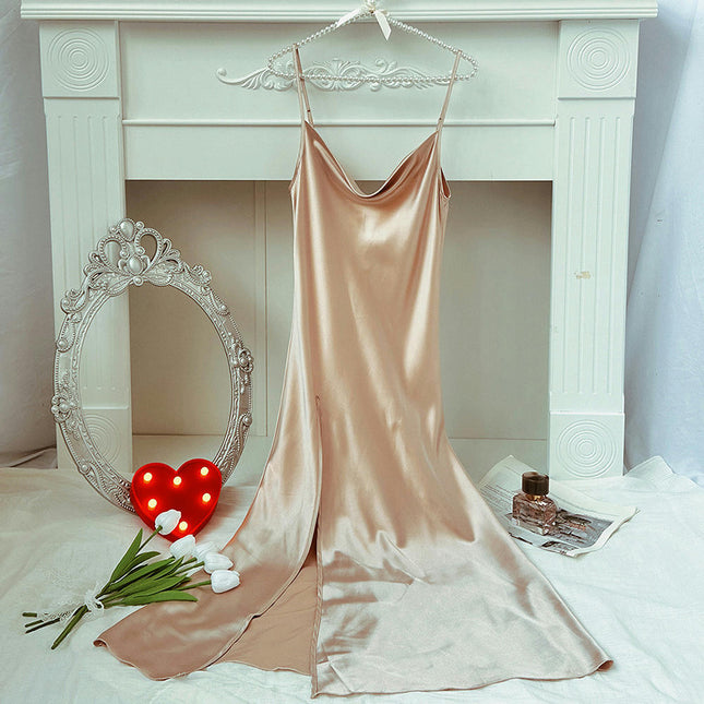 Women Sexy Lingerie Satin Nightgown Imitation Silk Chemise Mini Slips V Neck Negligee Sleepwear