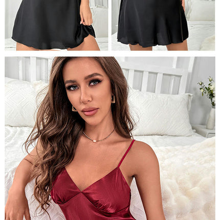 Satin Nightgown Imitation Silk Full Slip Dress Woman Sleepwear Lingerie Dress Silk Mini Slip Chemise Nightgown